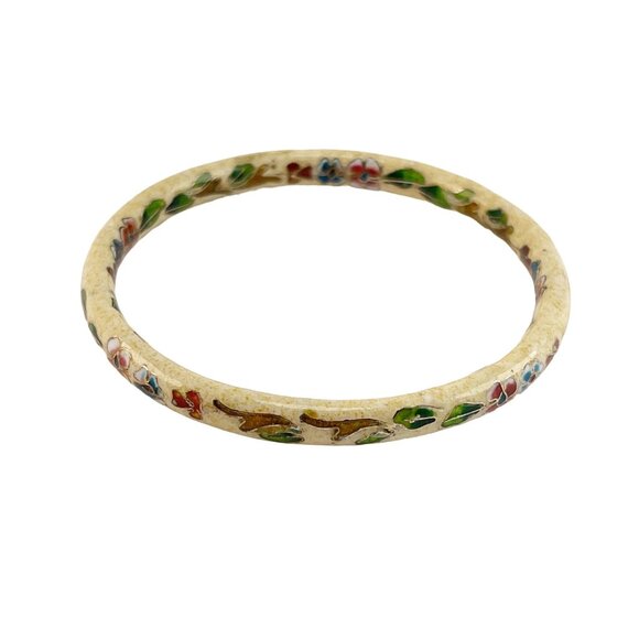 Vintage Chinese Cloisonné Enamel Floral Bangle Bracelet - Picture 5 of 9